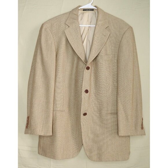 Vintage Hugo Boss Neiman Marcus Blazer Men's 40 Tan Silk Wool Blend Jacket - Picture 1 of 9
